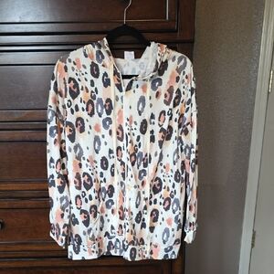Leopard Print Zip Front Hoodie Sz L